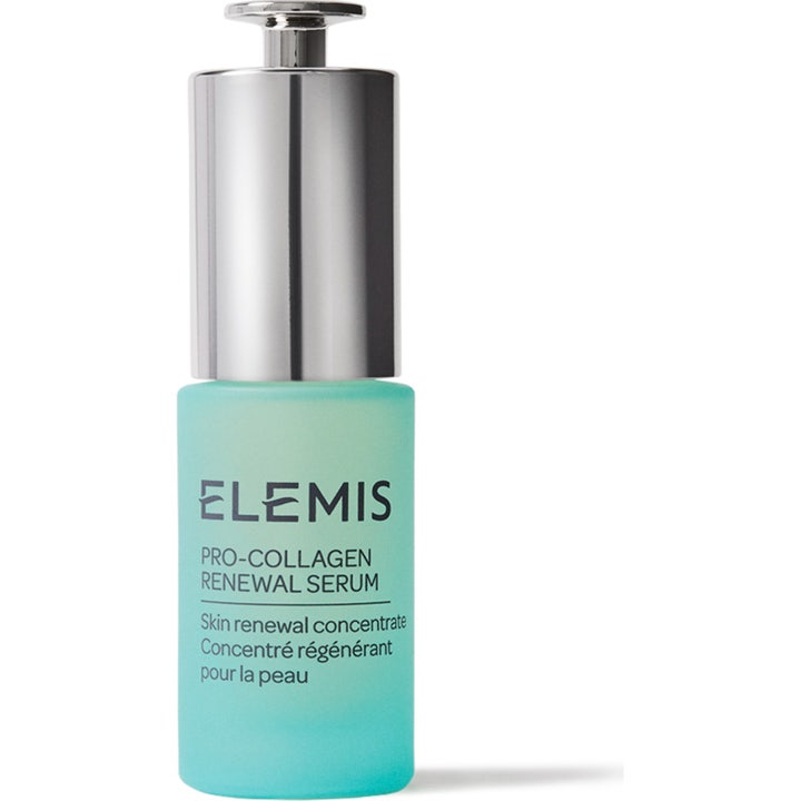 Elemis Pro-Collagen Renewal Serum 15 ml hudfornyende ansigtsserum i turkis frostet glasflaske med sølvpumpe.
