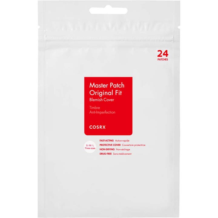 COSRX Master Patch Original Fit 24 stk bumseplastre i hvid pose med rød etiket til uren hud.