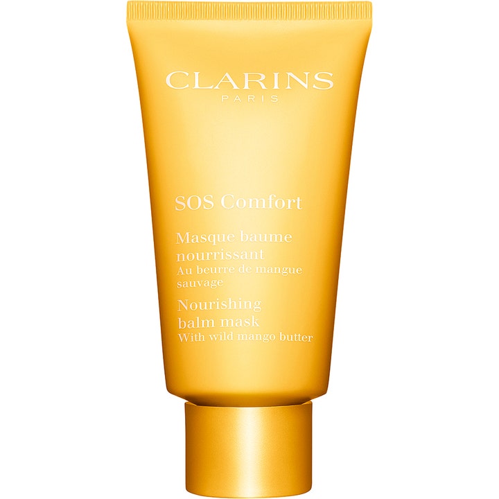 Clarins SOS Comfort Nourishing Balm Mask 75 ml ansigtsmaske i gul tube med vildt mangosmør der blødgør huden