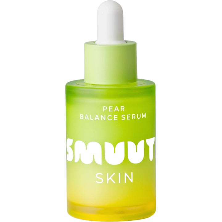 Smuut Skin Pear Balance Serum 30ml balancerende ansigtsserum i limegrøn gradient glasflaske med hvid pipette