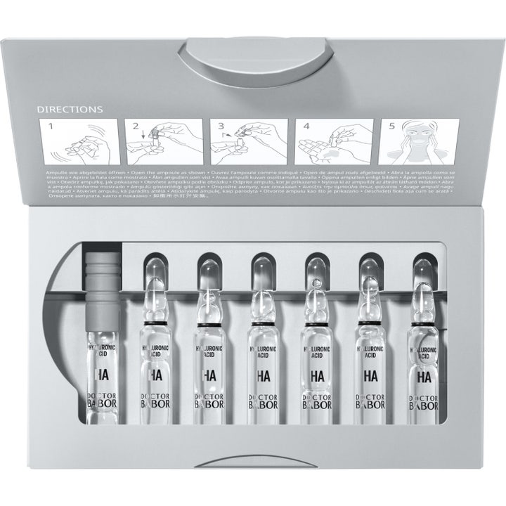 Doctor Babor 10D Hyaluronic Acid Ampoule Serum 14 ml fugtgivende hyaluronsyraserum i sølvæske med præget ampul.