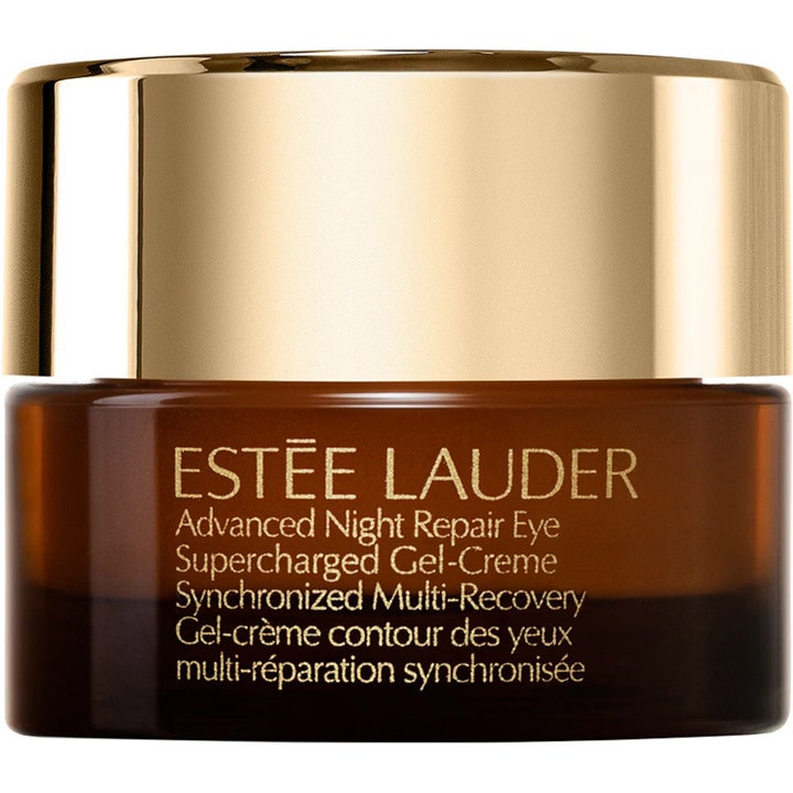 Estée Lauder Advanced Night Repair Eye 15ml gel-creme mod mørke rande i brun glaskrukke med et skinnende guldlåg