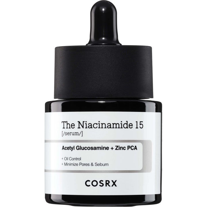 COSRX The Niacinamide 15 Serum 20 ml poreminimerende serum til oliekontrol i mørk glasflaske med sort pipette