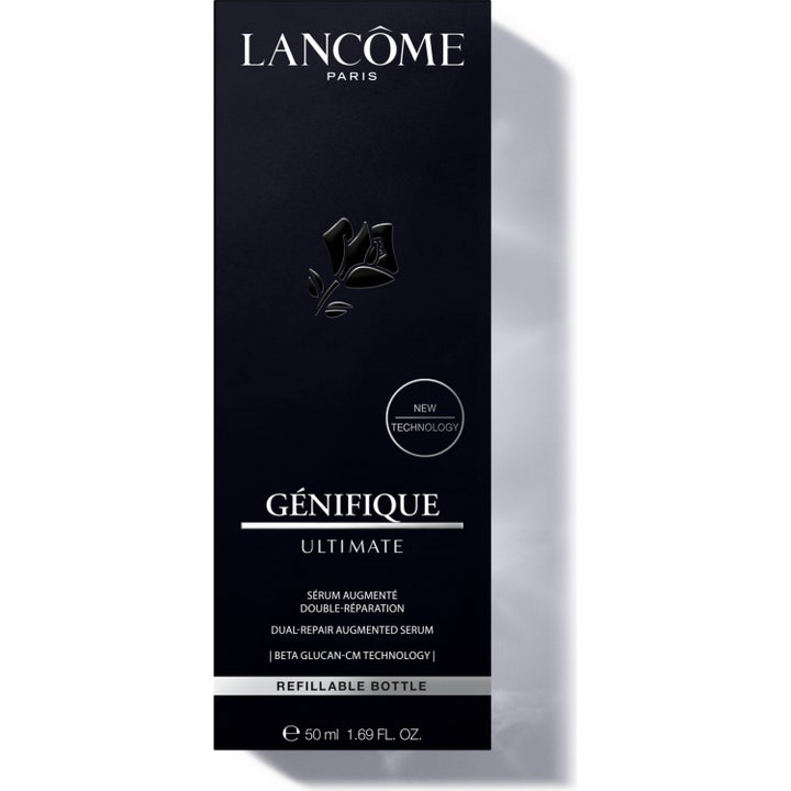 Lancôme Génifique Ultimate Serum 50 ml reparerende ansigtsserum i sort æske med sølvtekst og New Technology