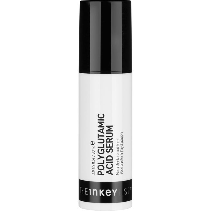 The Inkey List Polyglutamic Acid Serum 30 ml fugtgivende serum i hvid beholder med sort låg der låser fugten inde