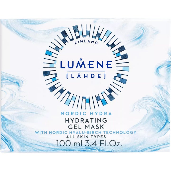 Lumene Nordic Hydra Hydrating Gel Mask 100 ml fugtgivende ansigtsmaske i hvid æske med blå bølgemønstre