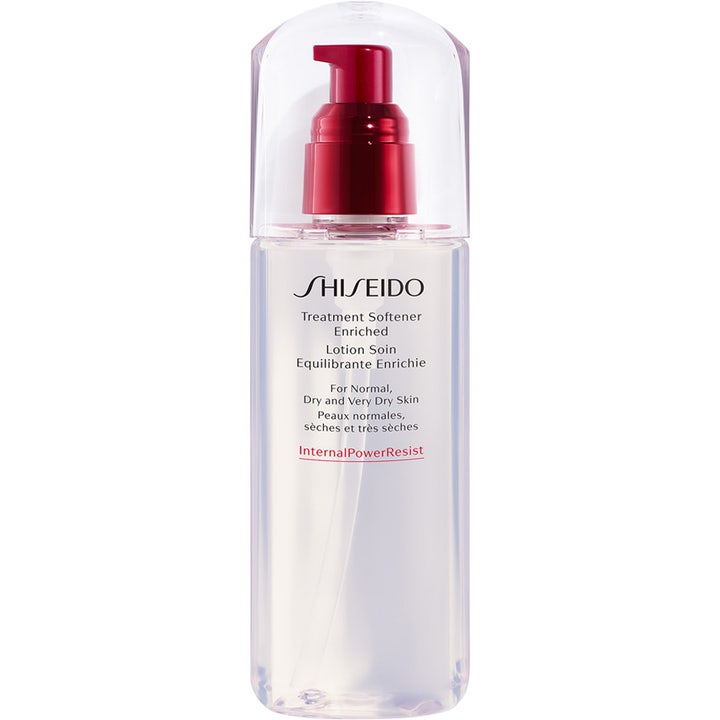 Shiseido Treatment Softener Enriched 150ml fugtgivende ansigtslotion i klar flaske med en metallisk rød pumpe
