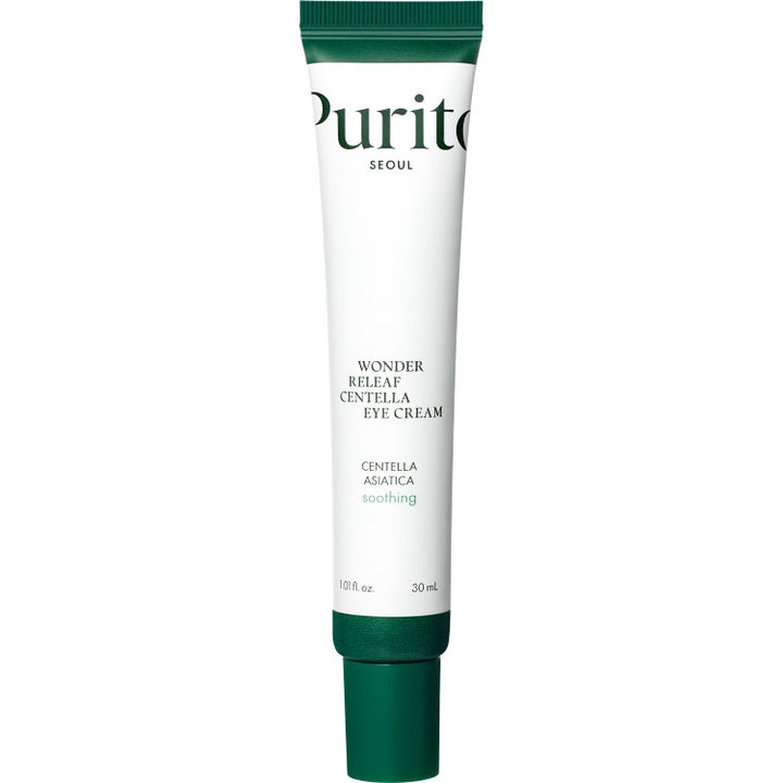 Purito Seoul Wonder Releaf Centella Eye Cream 30 ml beroligende øjencreme i hvid plasttube med mørkegrønt låg