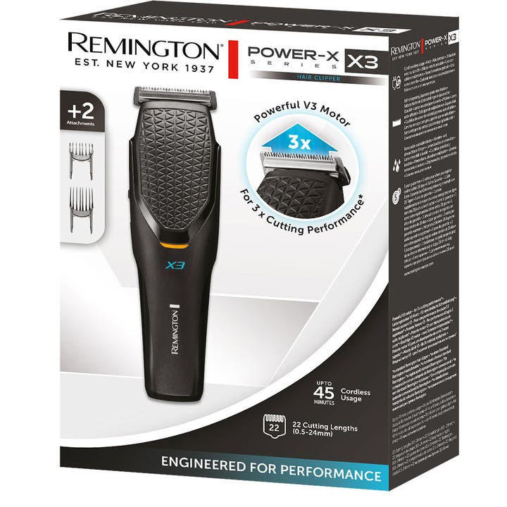 Remington X3 Power-X Series Hair Clipper HC3000 1 stk hårtrimmer i hvid emballage med to tilbehørskamme