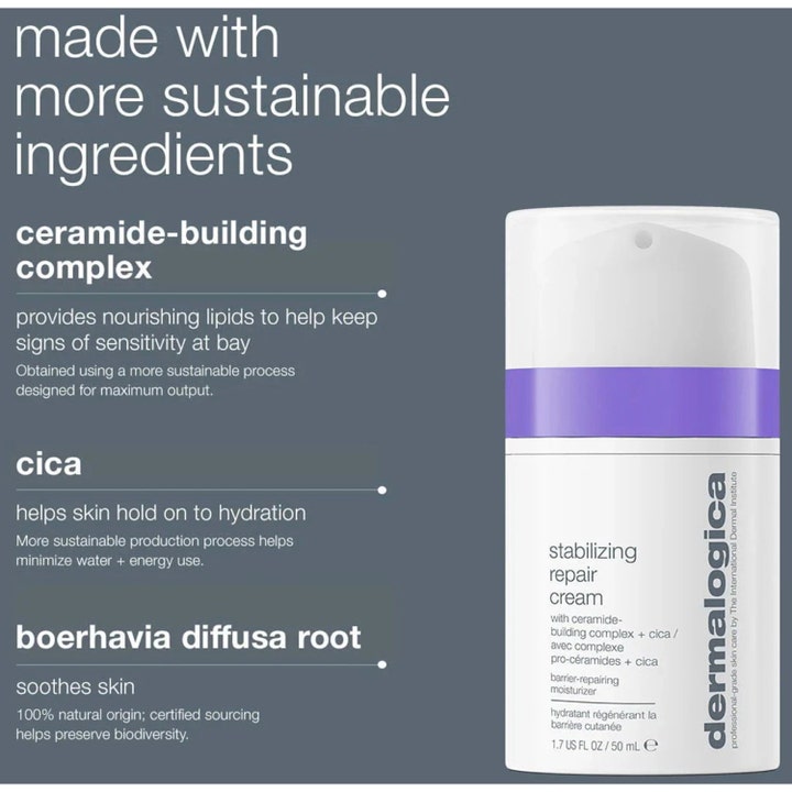 Dermalogica Stabilizing Repair Cream 15 ml beroligende ansigtscreme med cica og ceramide complex i hvid pumpeflaske