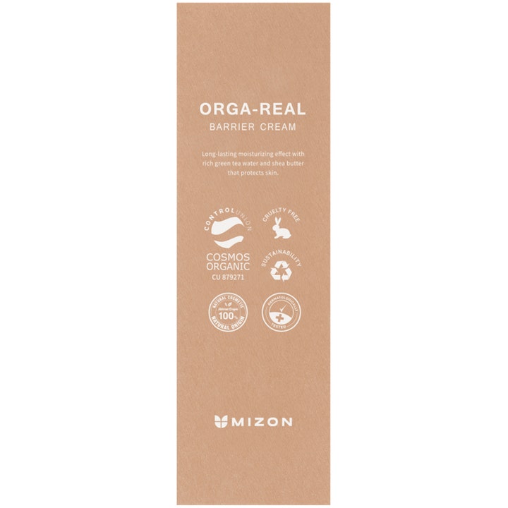 Mizon Orga-Real Barrier Cream 100 ml fugtgivende dagcreme i brun papemballage med COSMOS ORGANIC certificering