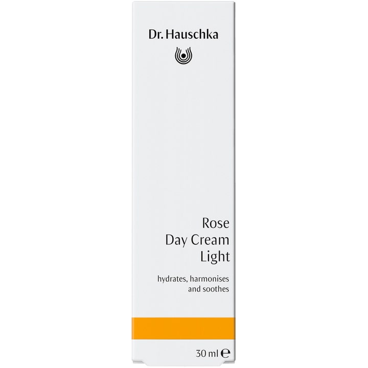 Dr. Hauschka Rose Day Cream Light 30 ml fugtgivende dagcreme i hvid yderemballage med orange stribe