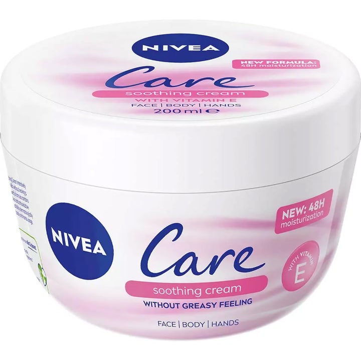 Nivea Care Soothing Cream 200 ml beroligende creme med vitamin E i en hvid krukke med lyserøde detaljer