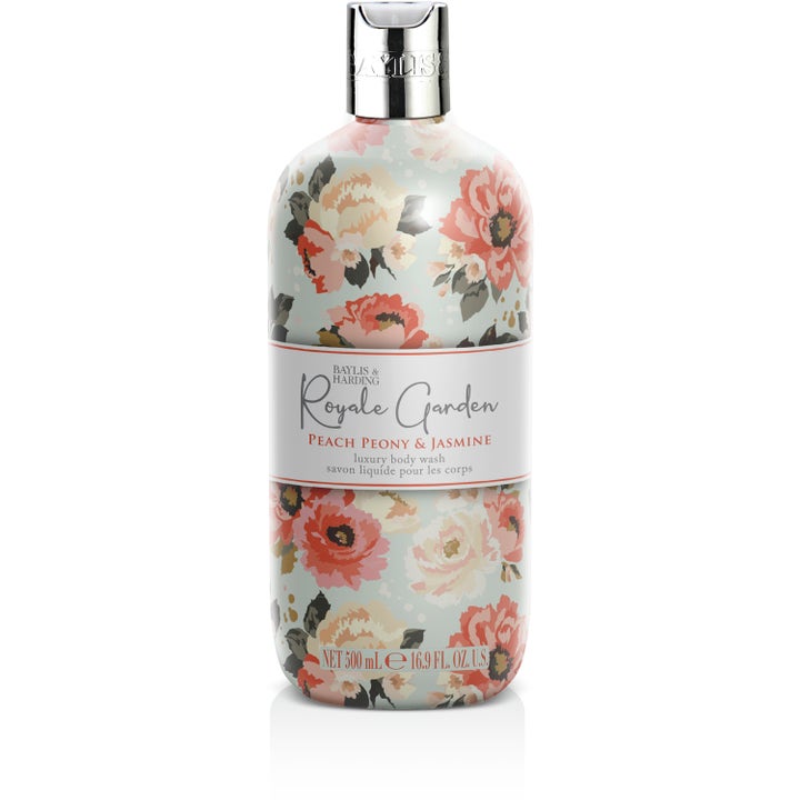 Baylis & Harding Royale Garden 500 ml luksus body wash i en blomstret flaske med sølvlåg der giver blød hud.