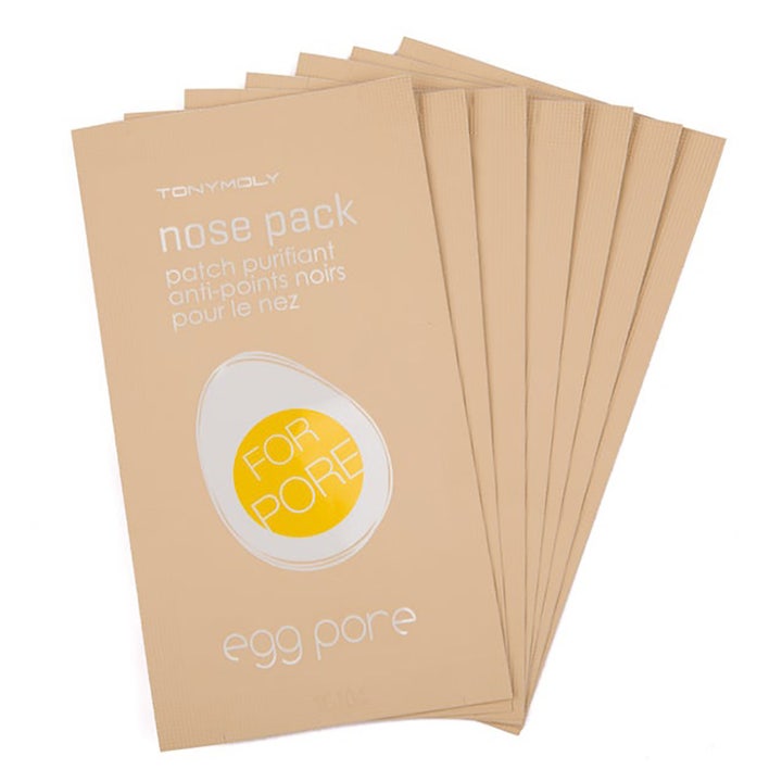Tonymoly Egg Pore Nose Pack 7 stk rensende næsemaske mod hudorme i beige breve med æggeillustration