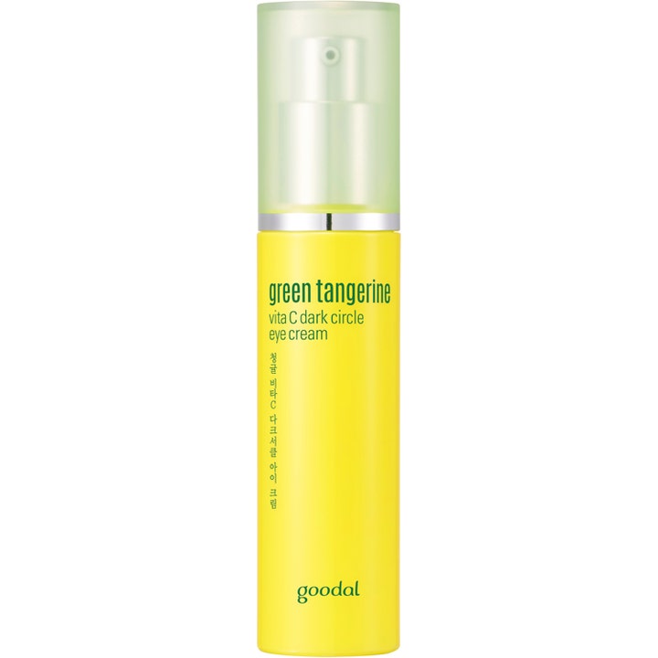 Goodal Green Tangerine Vita C Dark Circle Eye Cream 30 ml lysner mørke rande i gul pumpeflaske med grønt låg