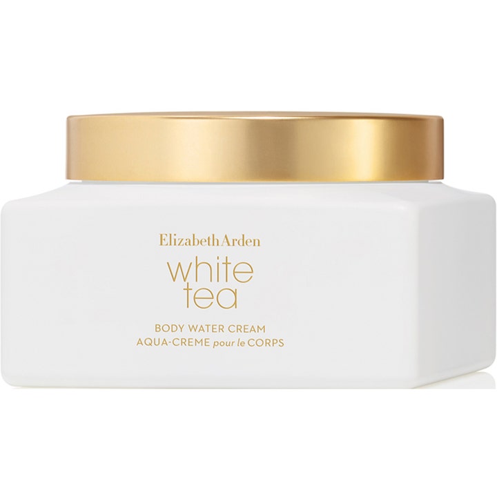 Elizabeth Arden White Tea Body Water Cream fugtgivende bodycreme i en hvid firkantet krukke med guldlåg