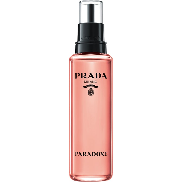 Prada Paradoxe EdP 100 ml refillflaske i klart glas med lyserød væske og sort påfyldningstud