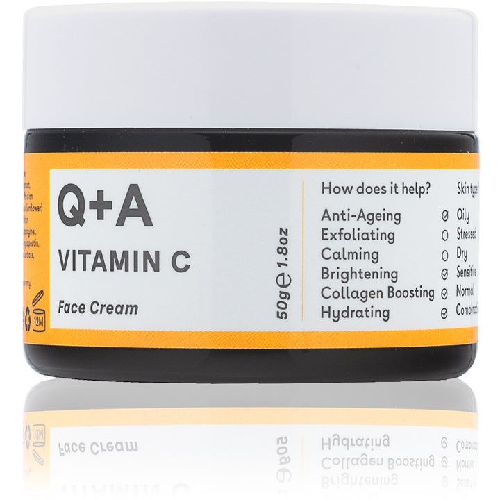 Q+A Vitamin C Face Cream 50g brightening ansigtscreme i mørk krukke med hvidt låg og gul detalje på etiketten