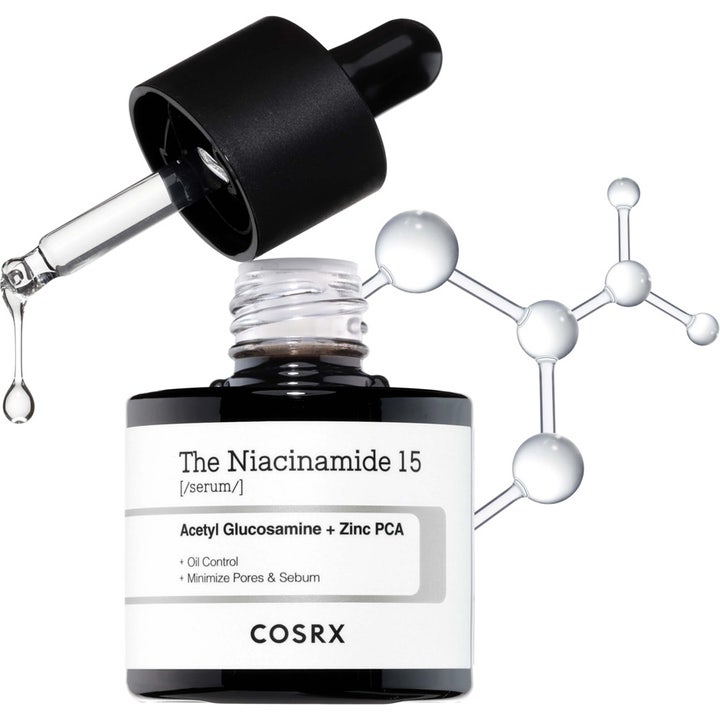 COSRX The Niacinamide 15 Serum 20 ml minimerer porer i mørk glasflaske med pipette og klar dråbe.