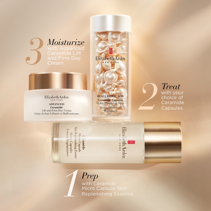 Elizabeth Arden Ceramide Lift & Firm Advanced Day Cream 50 ml opstrammende hudpleje i en 3-trins rutine med kapsler