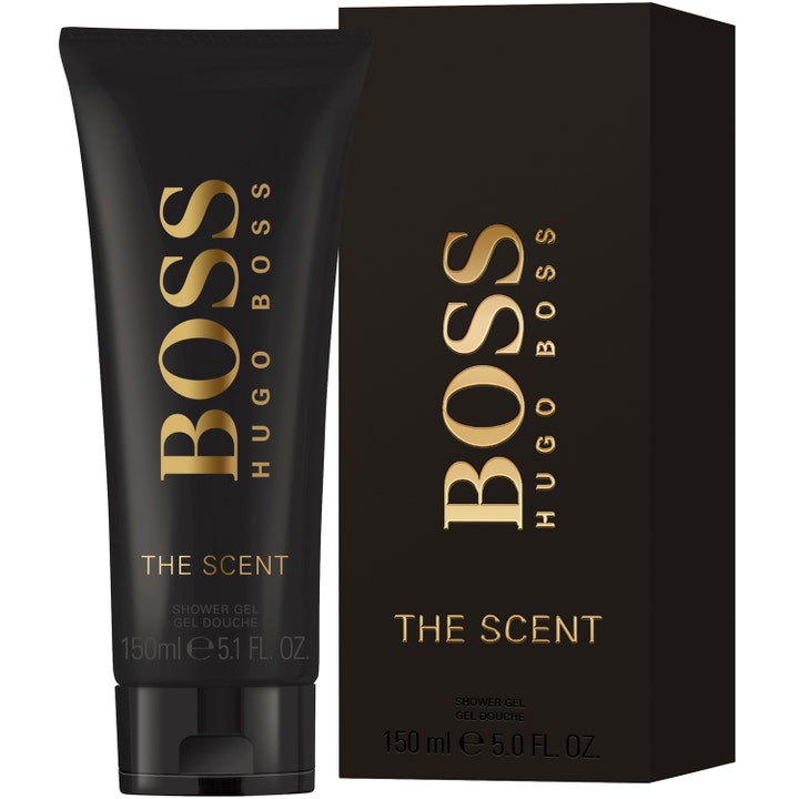 Hugo Boss Boss The Scent 150 ml showergel i sort tube og matchende æske med eksklusiv guldskrift