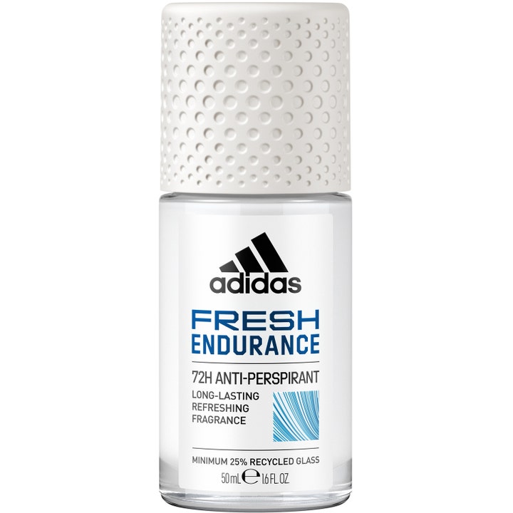 Adidas Fresh Endurance 50 ml anti-perspirant deodorant der giver friskhed i klar glasflaske med hvidt mønstret låg