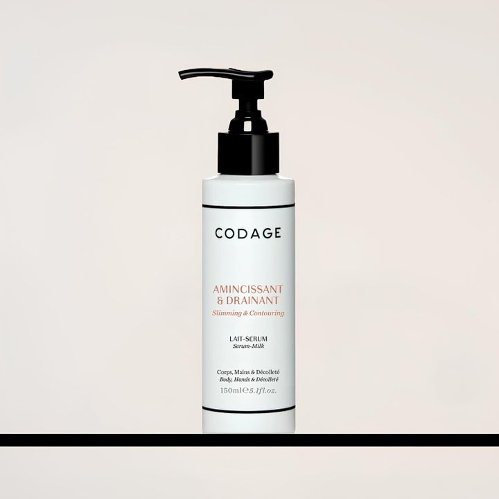 Codage Paris The Body Serum Milk 150 ml opstrammende bodylotion i hvid flaske med sort pumpe der giver kontur