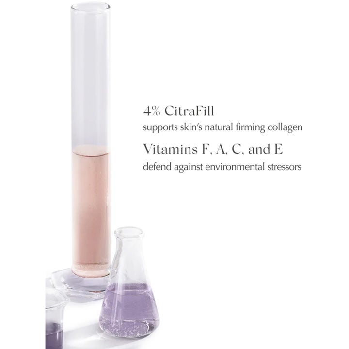Exuviance CitraFirm FACE Oil 27 ml ansigtsolie med 4% CitraFill og vitamin F, A, C og E i laboratorieglas.