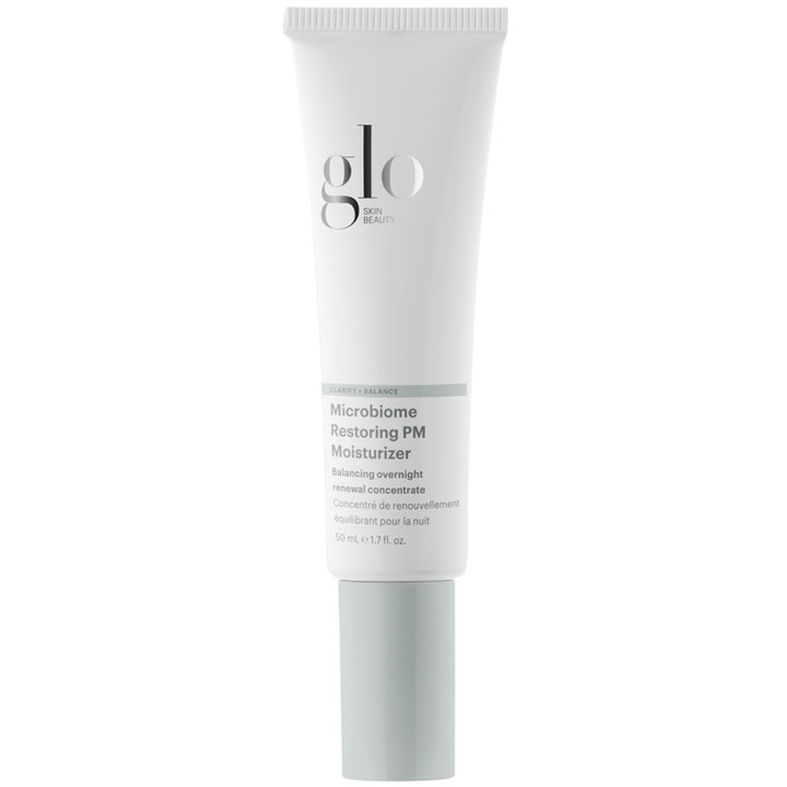 Glo Skin Beauty Microbiome Restoring PM Moisturizer 50 ml i hvid tube til natlig fornyelse af huden