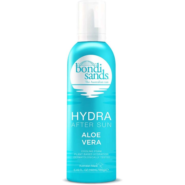 Bondi Sands Hydra After Sun Aloe Vera 192ml kølende skum der fugter huden i en turkis flaske med hvid pumpe.
