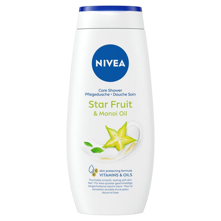 Nivea Star Fruit & Monoi Oil Care Shower 250 ml plejende showergel i hvid plastflaske med stjernefrugt