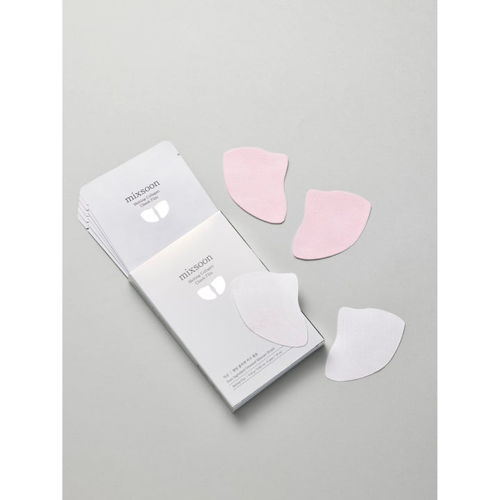 Mixsoon Melting Collagen Cheek Film 5 stk opstrammende ansigtsmaske med lyserøde og hvide kollagenfilm og hvid æske