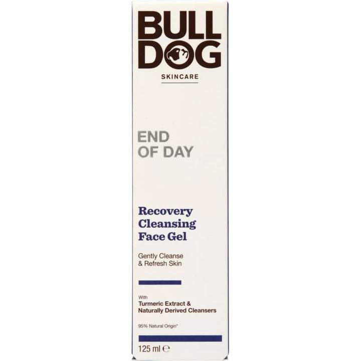 Bulldog End of Day Recovery Cleansing Face Gel 125 ml i hvid emballage med gurkemejeekstrakt til mænd