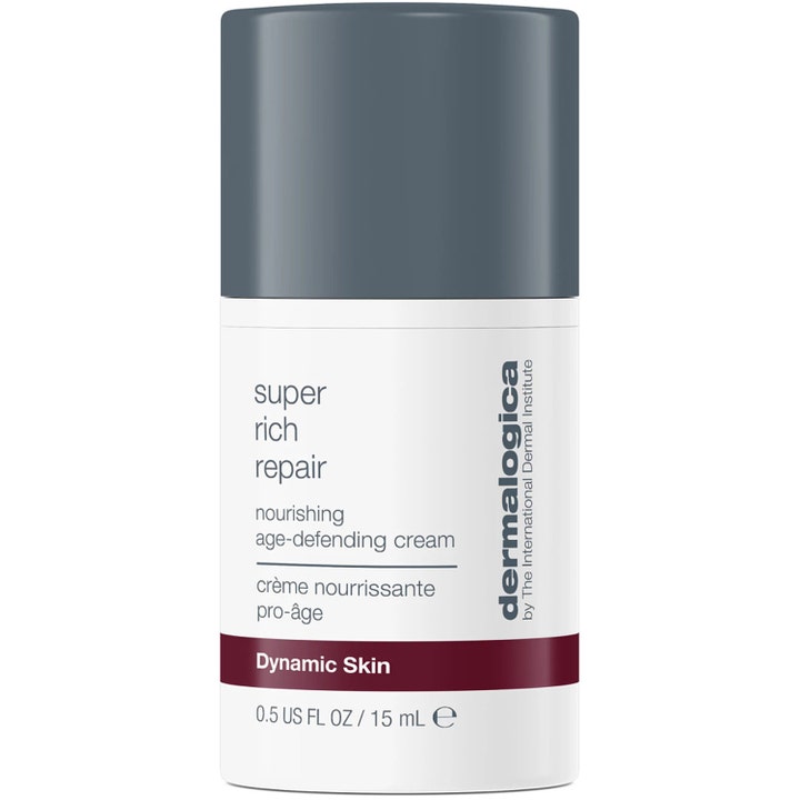 Dermalogica Super Rich Repair 15 ml nærende ansigtscreme i hvid tube med gråt låg til moden hud