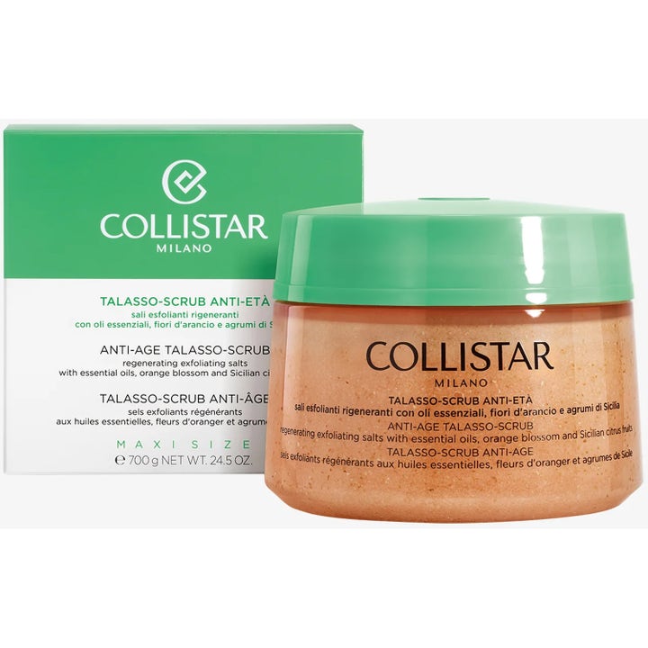 Collistar Anti-Age Talasso-Scrub 700 g eksfolierende body scrub i krukke med orange korn og grønt låg