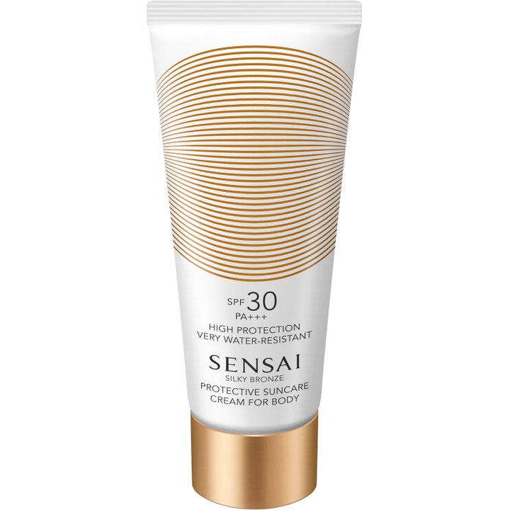 Sensai Silky Bronze Protective Suncare Cream For Body SPF 30 solcreme i hvid tube med guldlåg