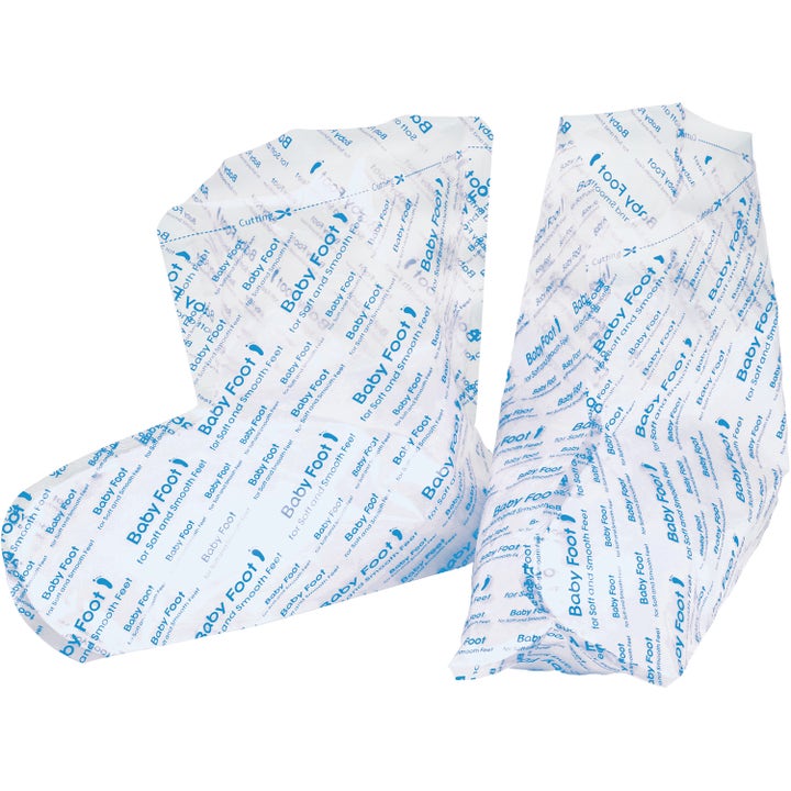 Baby Foot Foot Mask 2 x 30ml eksfolierende fodsokker i hvid plast med blåt logoprint for bløde fødder