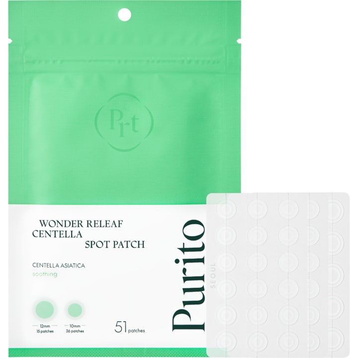 Purito Wonder Releaf Centella Spot Patch 51 stk beroligende bumseplastre i grøn og hvid indpakning