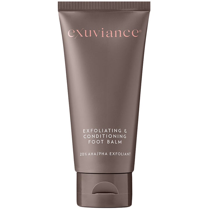 Exuviance Exfoliating & Conditioning Foot Balm 100 ml eksfolierende fodcreme med AHA i en brun tube med kliklåg.