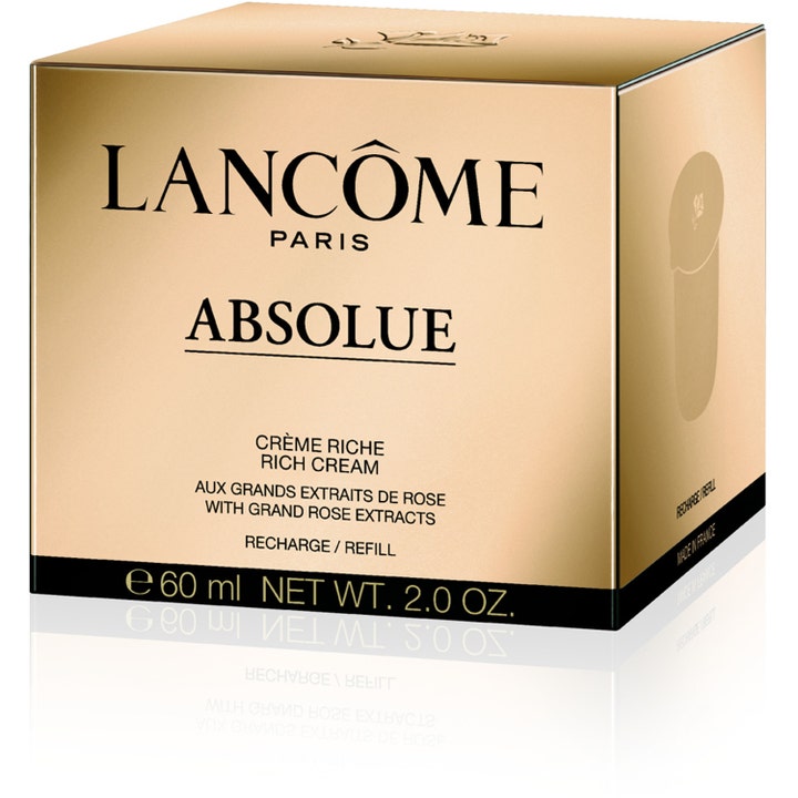 Lancôme Absolue Rich Cream Refill 60 ml nærende ansigtscreme i en elegant guldfarvet firkantet æske