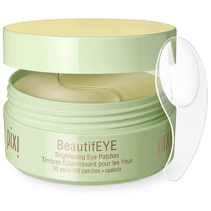 Pixi BeautifEYE Brightening Eye Patches 60 stk oplysende øjenmasker i lysegrøn krukke med klar spatel