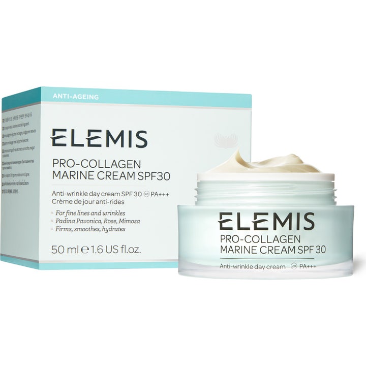 Elemis Pro-Collagen Marine Cream SPF30 50 ml anti-ageing dagcreme i lyseblå krukke med cremet tekstur og æske.