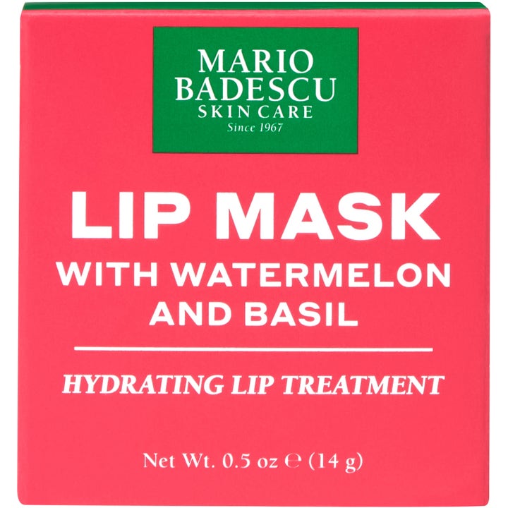 Mario Badescu Lip Mask Watermelon & Basil 14 ml fugtgivende læbemaske i lyserød emballage med grønt logo
