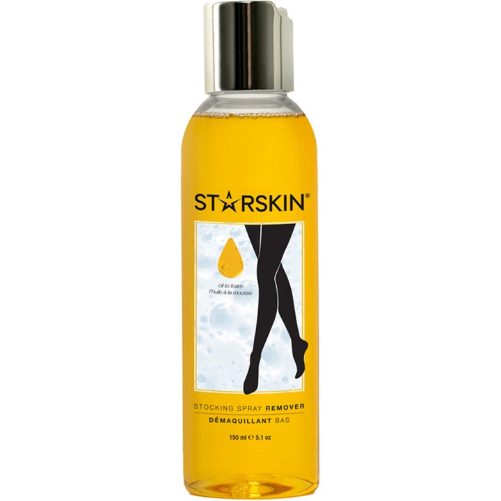 Starskin Stocking Spray Remover 150 ml rensende olie-til-skum i en klar flaske med gul væske og sølvlåg.