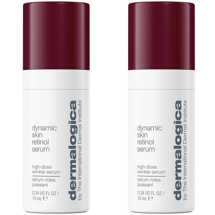 Dermalogica Dynamic Skin Retinol Serum 10 ml to styks rynkereducerende serum i hvide flasker med bordeauxrøde låg