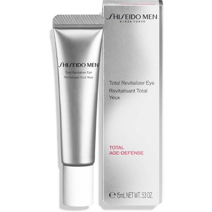 Shiseido Men Total Revitalizer Eye 15 ml opstrammende øjencreme i sølvfarvet tube med æske