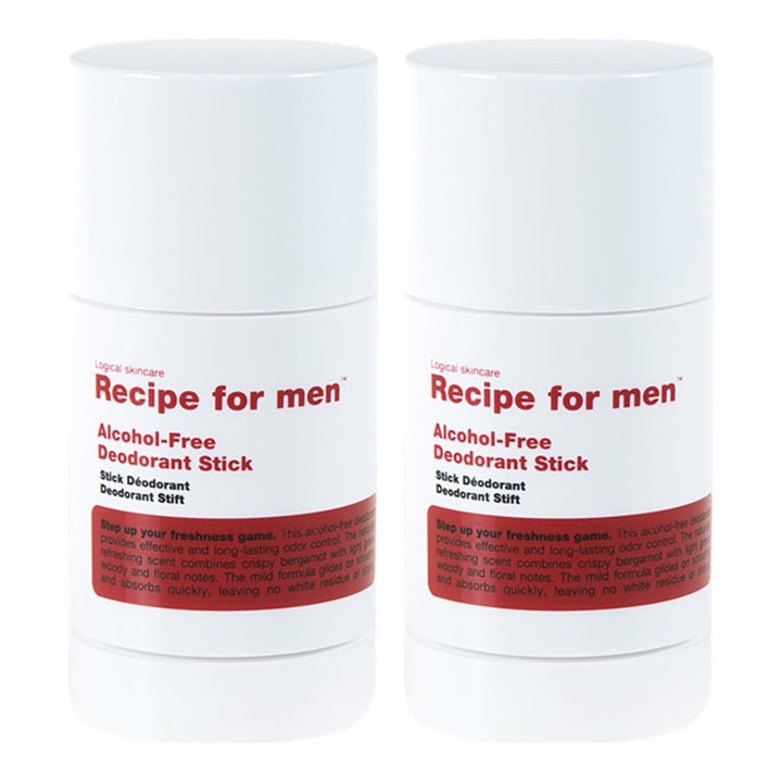 Recipe for men Alcohol-Free Deodorant Stick 2 stk modvirker lugt i hvide plastbeholdere med rød tekst