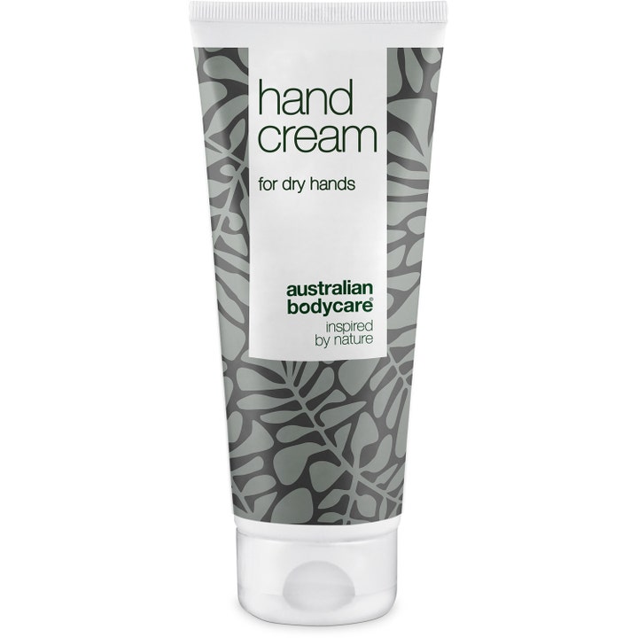 Australian Bodycare Hand Cream 100ml plejende handcreme til tørre hænder i hvid tube med gråt bladmønster