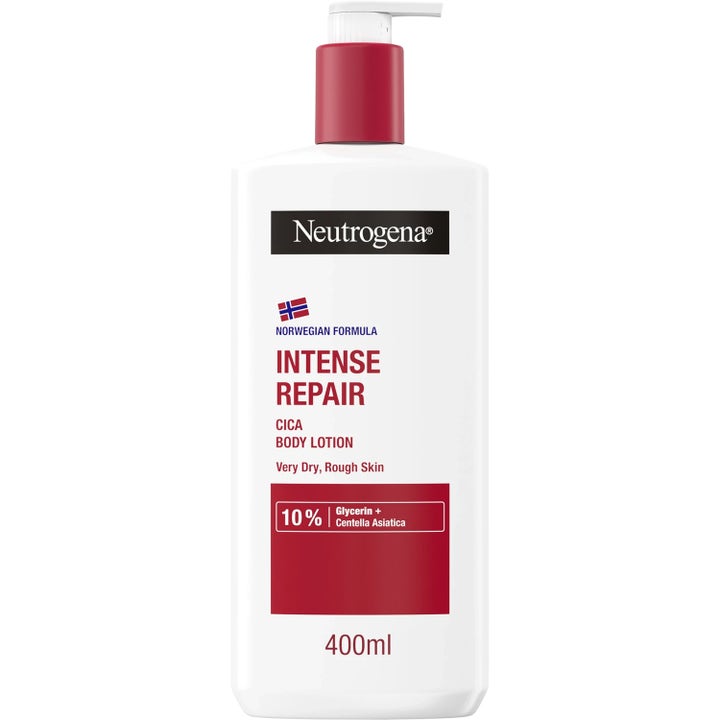 Neutrogena Intense Repair CICA Body Lotion 400ml reparerende kropspleje i hvid pumpeflaske med røde detaljer